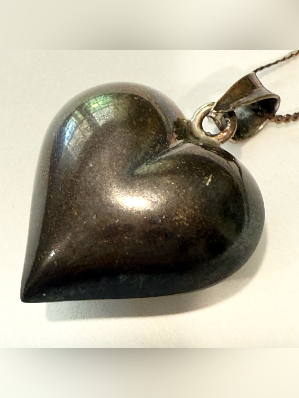 Vintage Sterling Silver Puffy Heart 3D Necklace Pendant And Chain 925